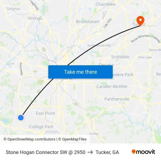 Stone Hogan Connector SW @ 2950 to Tucker, GA map