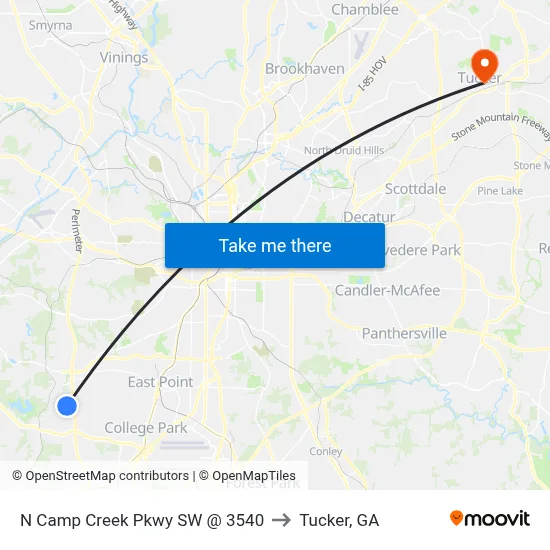 N Camp Creek Pkwy SW @ 3540 to Tucker, GA map