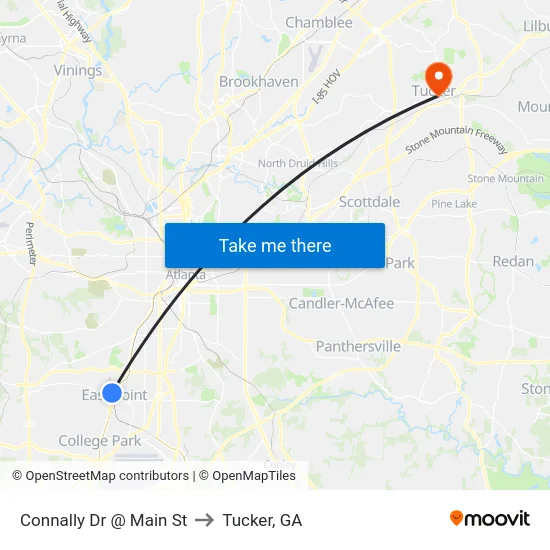 Connally Dr @ Main St to Tucker, GA map