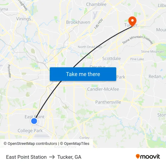 East Point Station to Tucker, GA map