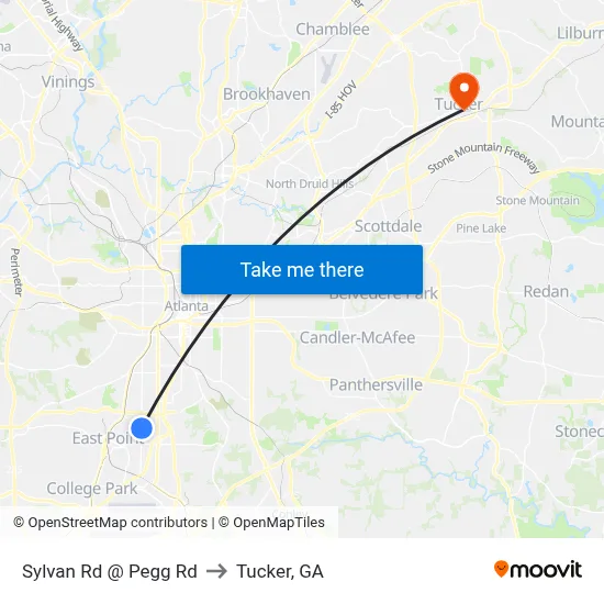 Sylvan Rd @ Pegg Rd to Tucker, GA map