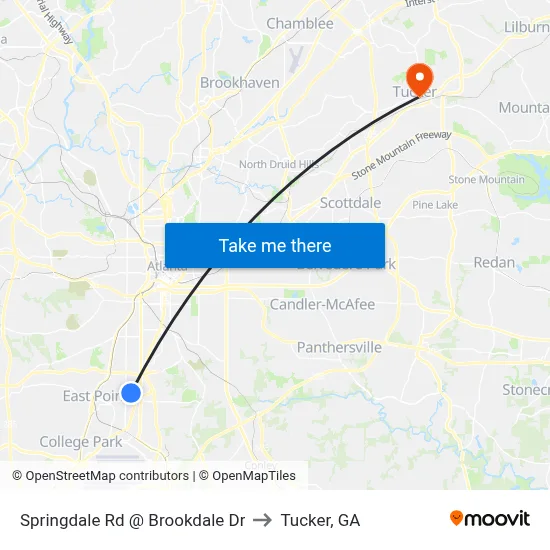 Springdale Rd @ Brookdale Dr to Tucker, GA map