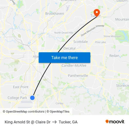 King Arnold St @ Claire Dr to Tucker, GA map
