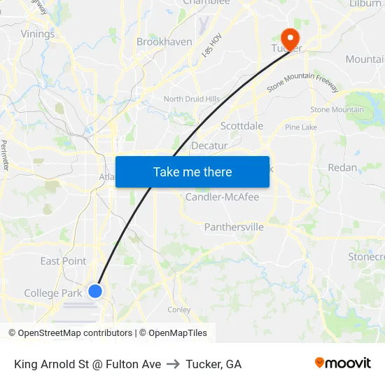 King Arnold St @ Fulton Ave to Tucker, GA map