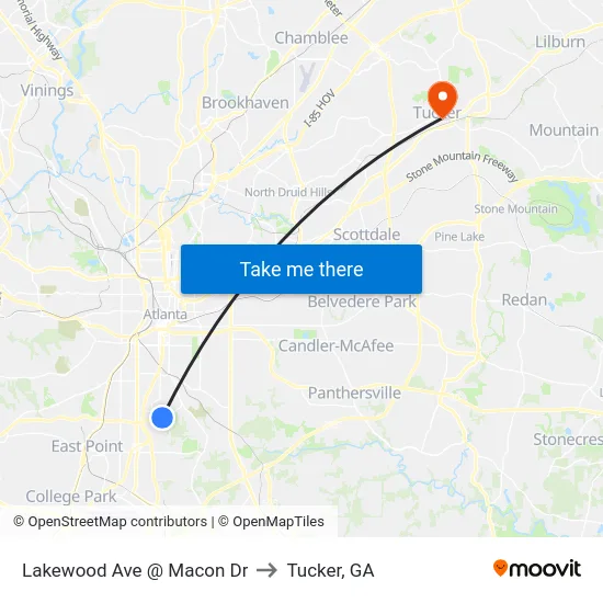 Lakewood Ave @ Macon Dr to Tucker, GA map