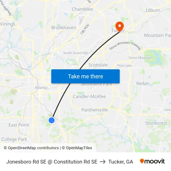 Jonesboro Rd SE @ Constitution Rd SE to Tucker, GA map