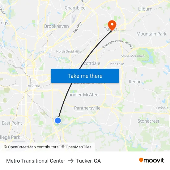 Metro Transitional Center to Tucker, GA map