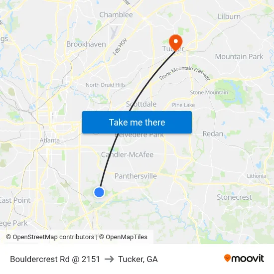 Bouldercrest Rd @ 2151 to Tucker, GA map