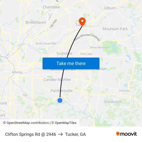 Clifton Springs Rd @ 2946 to Tucker, GA map
