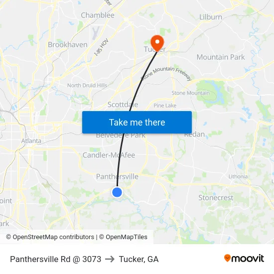 Panthersville Rd @ 3073 to Tucker, GA map
