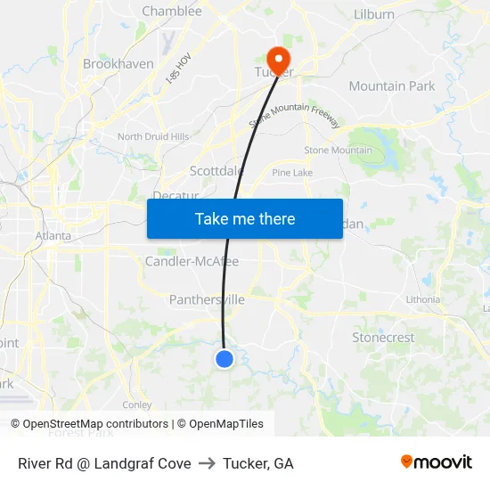 River Rd @ Landgraf Cove to Tucker, GA map