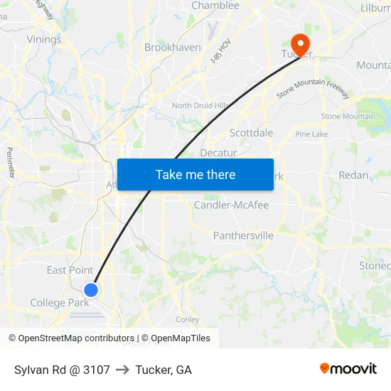 Sylvan Rd @ 3107 to Tucker, GA map
