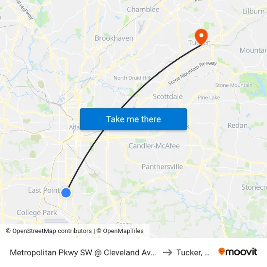 Metropolitan Pkwy SW @ Cleveland Ave S to Tucker, GA map