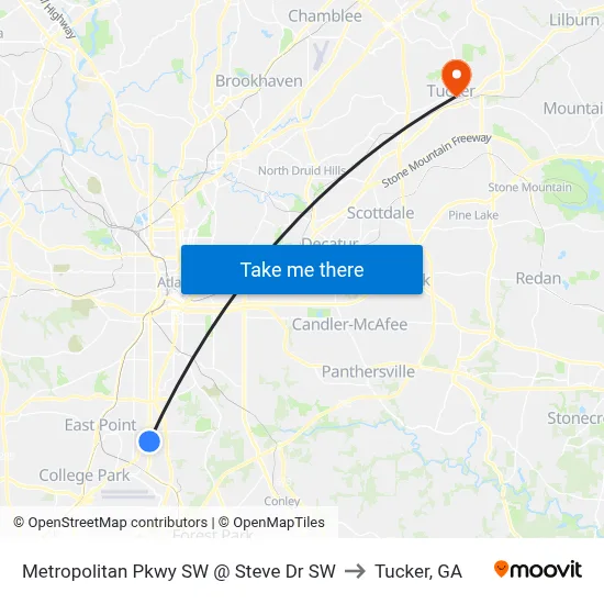 Metropolitan Pkwy SW @ Steve Dr SW to Tucker, GA map