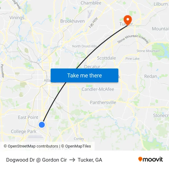 Dogwood Dr @ Gordon Cir to Tucker, GA map