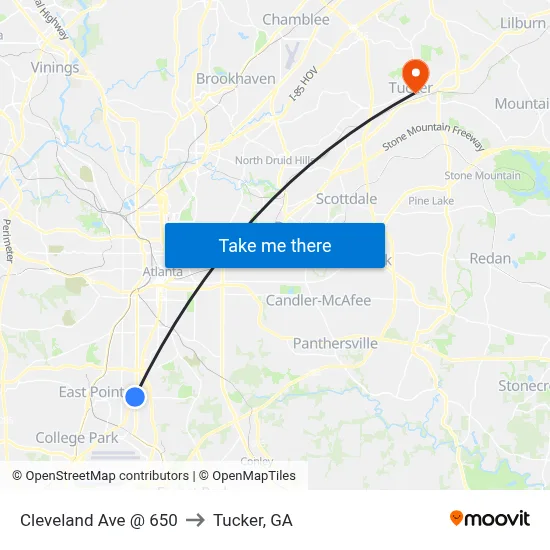 Cleveland Ave @ 650 to Tucker, GA map