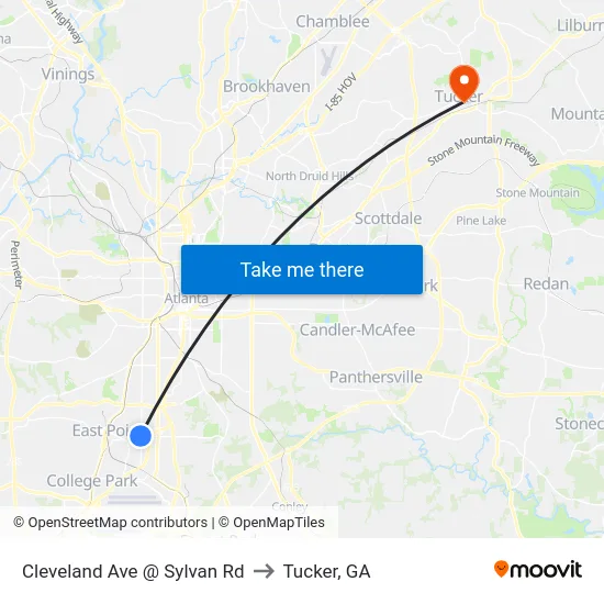 Cleveland Ave @ Sylvan Rd to Tucker, GA map