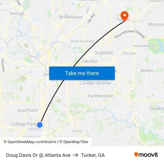 Doug Davis Dr @ Atlanta Ave to Tucker, GA map