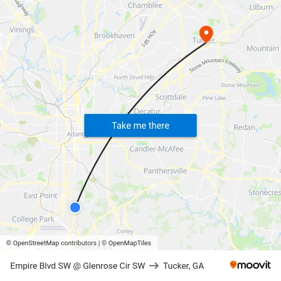 Empire Blvd SW @ Glenrose Cir SW to Tucker, GA map