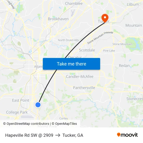 Hapeville Rd SW @ 2909 to Tucker, GA map