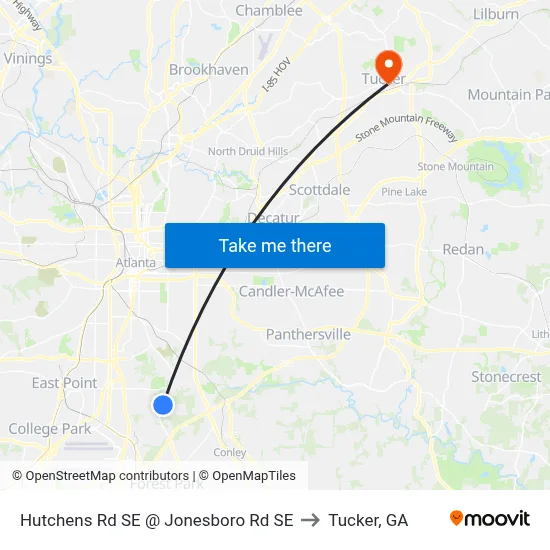 Hutchens Rd SE @ Jonesboro Rd SE to Tucker, GA map