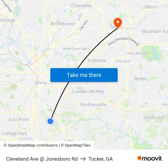 Cleveland Ave @ Jonesboro Rd to Tucker, GA map