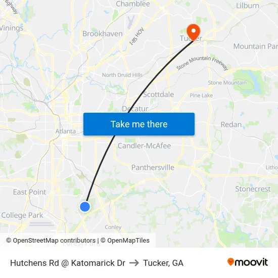 Hutchens Rd @ Katomarick Dr to Tucker, GA map