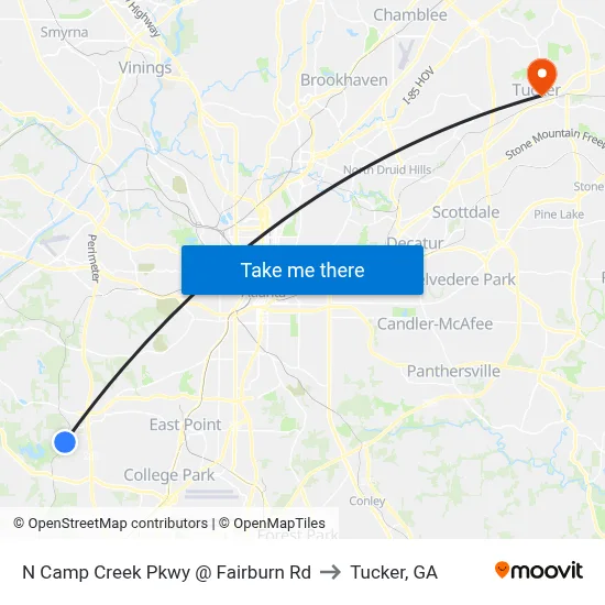 N Camp Creek Pkwy @ Fairburn Rd to Tucker, GA map