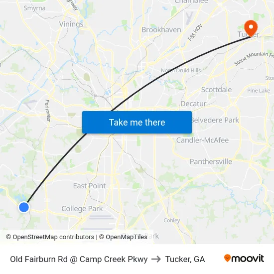 Old Fairburn Rd @ Camp Creek Pkwy to Tucker, GA map