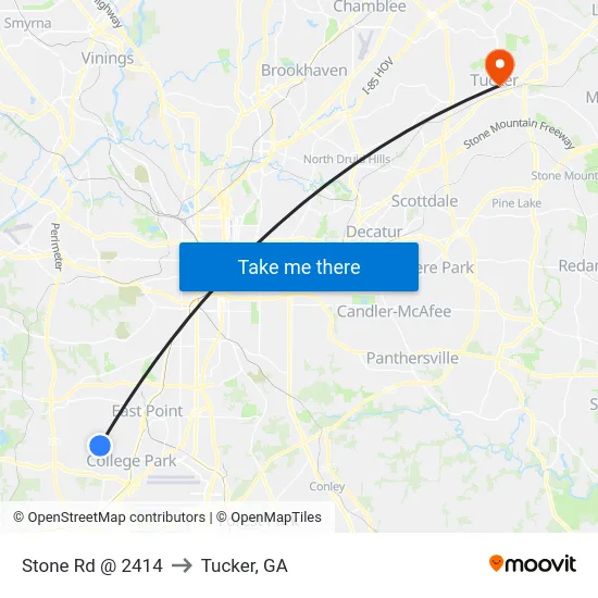 Stone Rd @ 2414 to Tucker, GA map