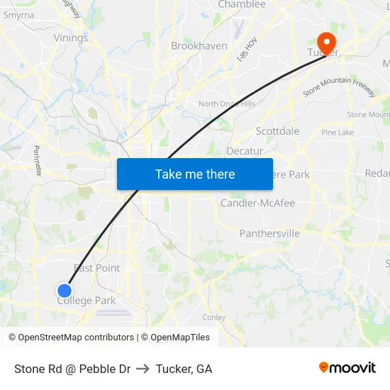 Stone Rd @ Pebble Dr to Tucker, GA map