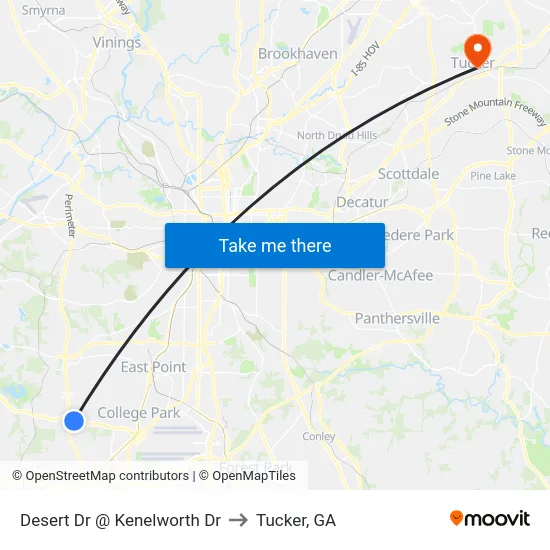 Desert Dr @ Kenelworth Dr to Tucker, GA map