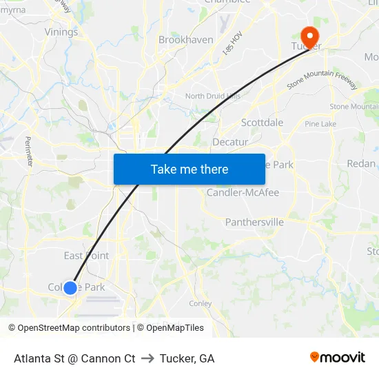Atlanta St @ Cannon Ct to Tucker, GA map