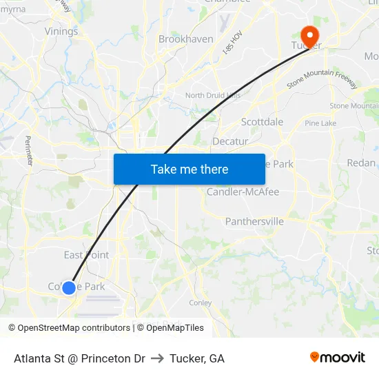 Atlanta St @ Princeton Dr to Tucker, GA map