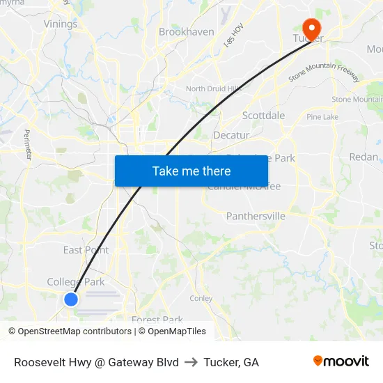 Roosevelt Hwy @ Gateway Blvd to Tucker, GA map