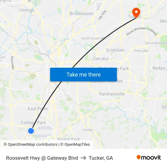 Roosevelt Hwy @ Gateway Blvd to Tucker, GA map