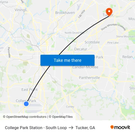 College Park Station - South Loop to Tucker, GA map