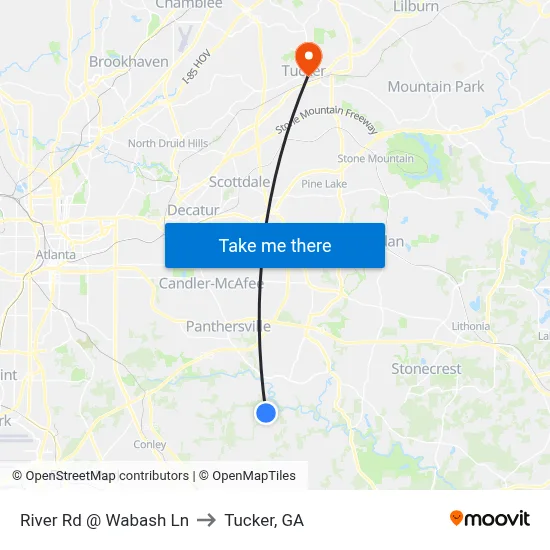River Rd @ Wabash Ln to Tucker, GA map