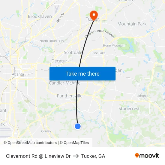 Clevemont Rd @ Lineview Dr to Tucker, GA map