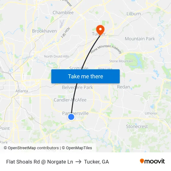 Flat Shoals Rd @ Norgate Ln to Tucker, GA map