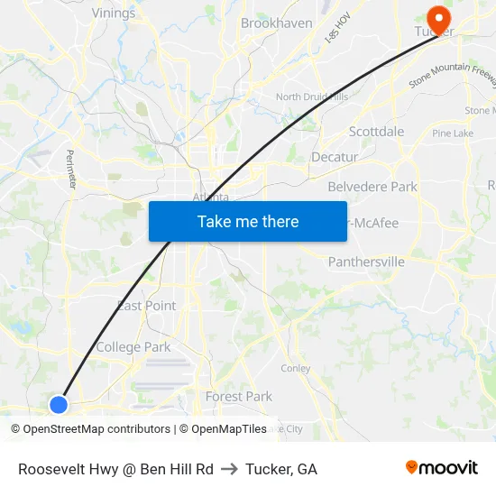 Roosevelt Hwy @ Ben Hill Rd to Tucker, GA map