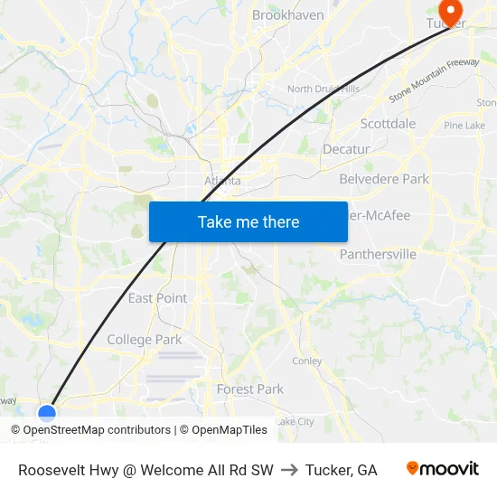 Roosevelt Hwy @ Welcome All Rd SW to Tucker, GA map