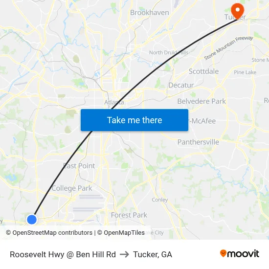 Roosevelt Hwy @ Ben Hill Rd to Tucker, GA map