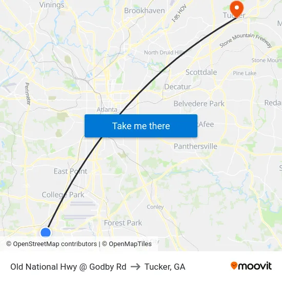 Old National Hwy @ Godby Rd to Tucker, GA map