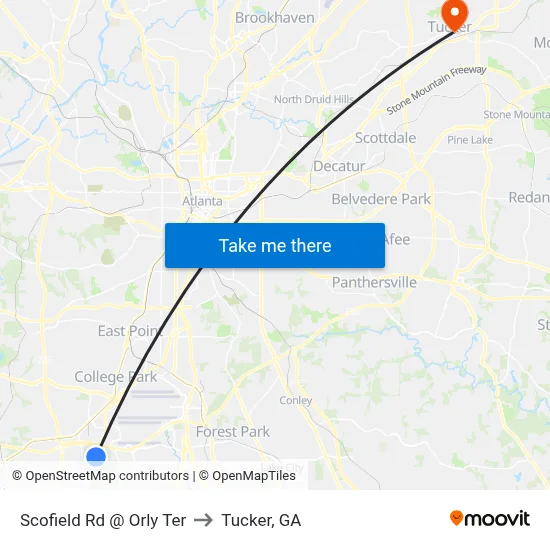 Scofield Rd @ Orly Ter to Tucker, GA map