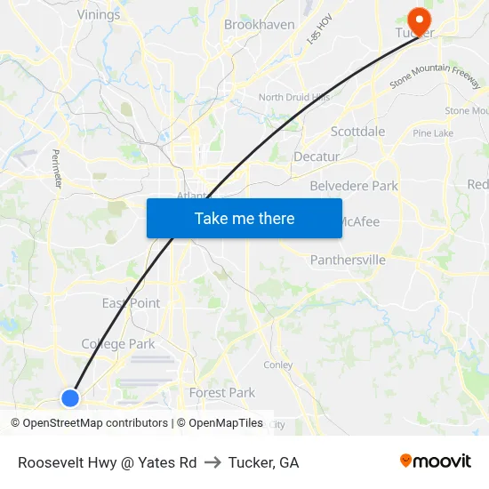 Roosevelt Hwy @ Yates Rd to Tucker, GA map