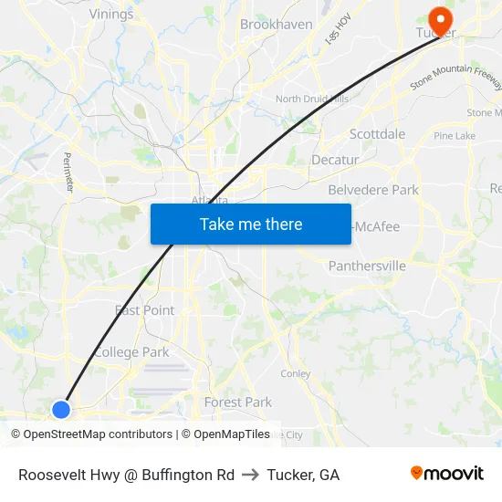 Roosevelt Hwy @ Buffington Rd to Tucker, GA map