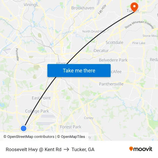 Roosevelt Hwy @ Kent Rd to Tucker, GA map