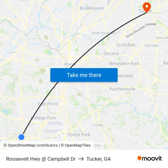 Roosevelt Hwy @ Campbell Dr to Tucker, GA map