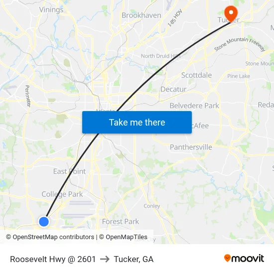 Roosevelt Hwy @ 2601 to Tucker, GA map